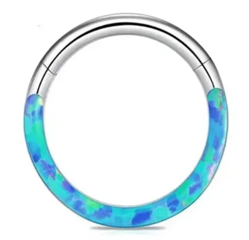 Shimmering Half Faux Opal Titanium Clicker Hoop
