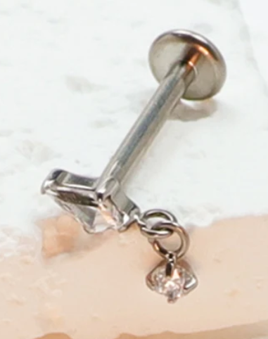 Mesmerising Titanium CZ Dangling Teardrop Labret Stud