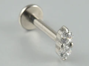 Titanium Double Delicate CZ Push-in Labret Stud