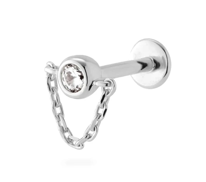 Tilted Chain CZ Labret Stud