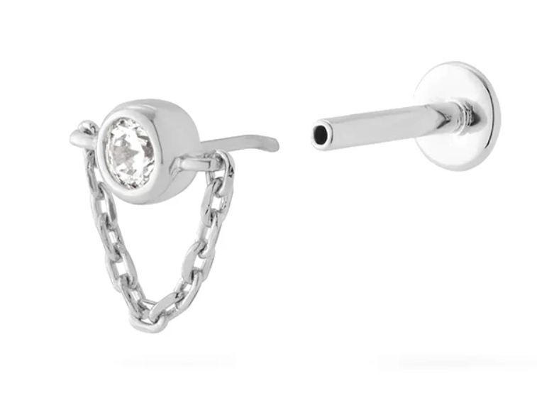 Tilted Chain CZ Labret Stud