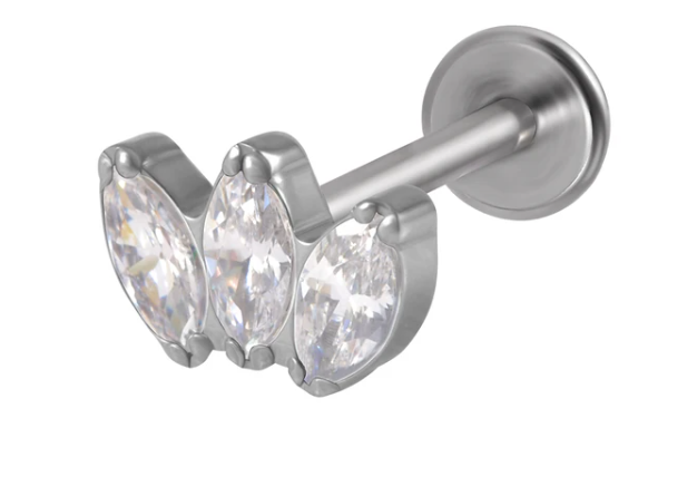 Titanium Oval Three Stone CZ Labret Stud