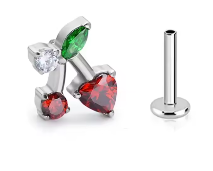 Titanium Cherry Heart Flat Backed  internally threaded Stud