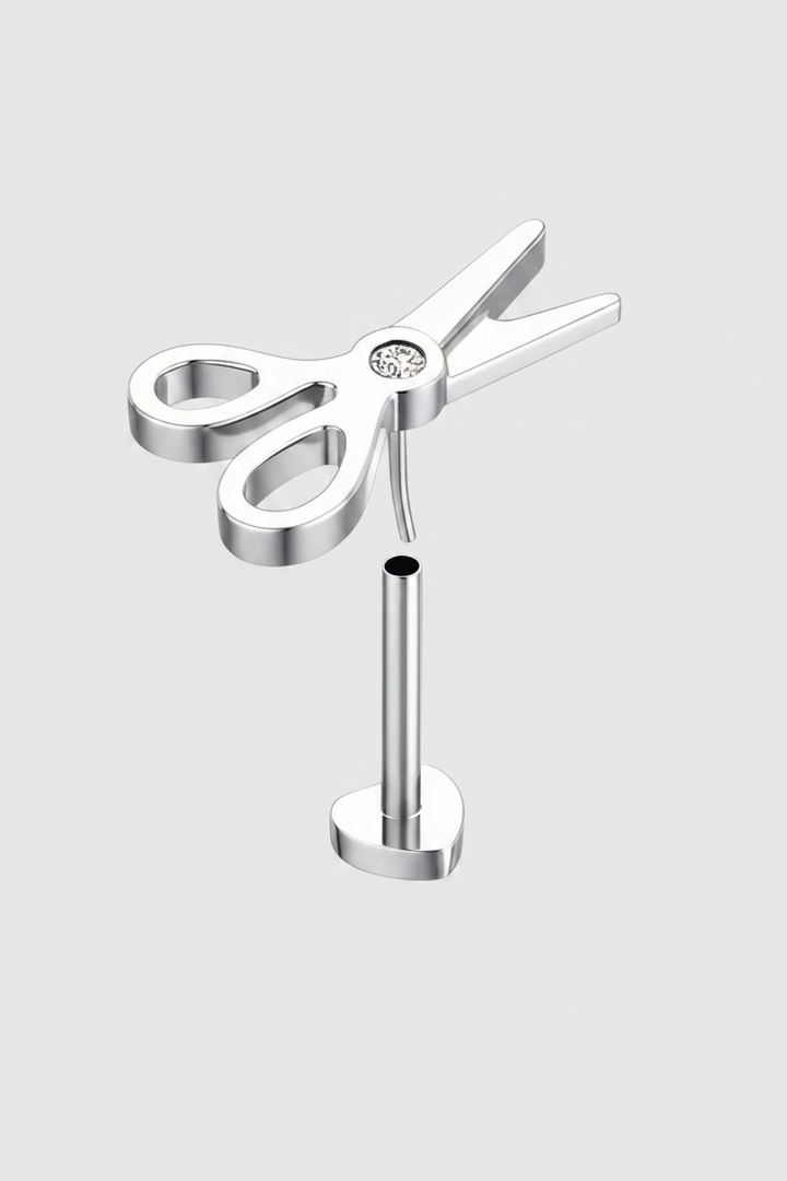 Stainless Steel Push Fit  Cute CZ Scissor  Flat Backed Stud