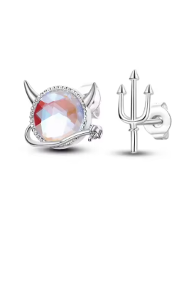 Sterling Silver  Rainbow CZ Devilish Ear Studs