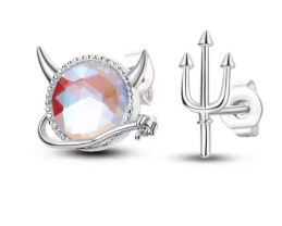 Sterling Silver  Rainbow CZ Devilish Ear Studs