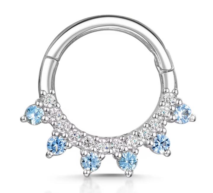 Sterling Silver Moon Burst CZ Septum/Daith Clicker Ring