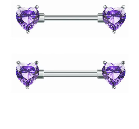 Titanium 2pcs Double Heart  Shape CZ Zircon Nipple Bars