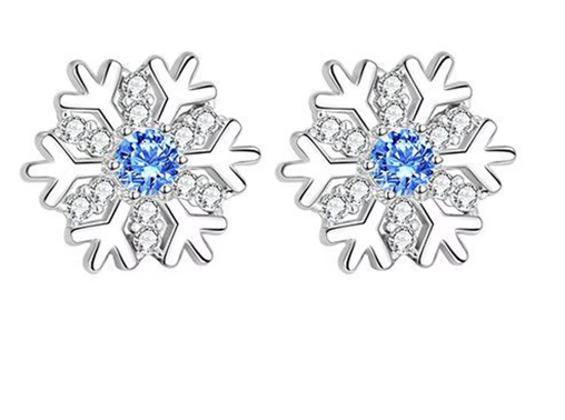 Sterling Silver CZ Blue Snowflake Ear Studs