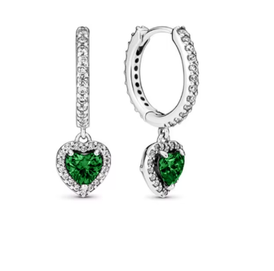 Sterling Silver CZ Emerald Drop Heart Clicker Hoop