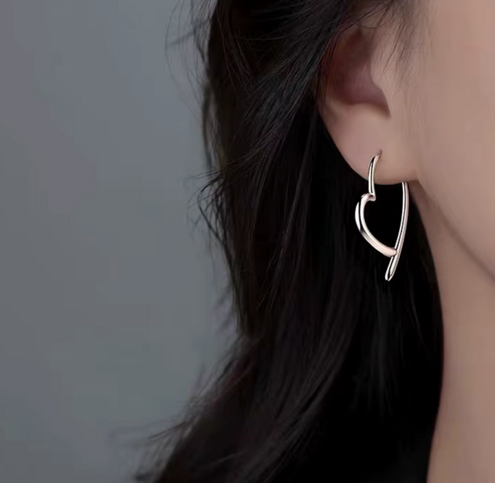 Silver Colour Heart Dangling Earrings
