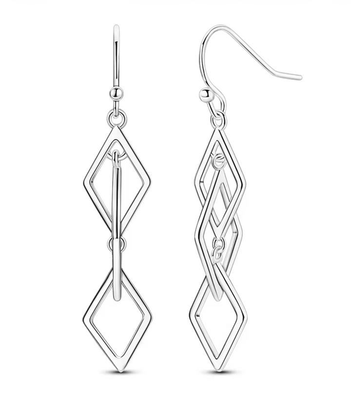 Sterling Silver Diamond Shape Link Drop Earrings