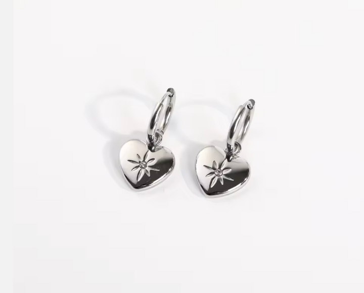 Stainless Steel Eight Point Star Zircon Heart Clicker Drop Hoops.