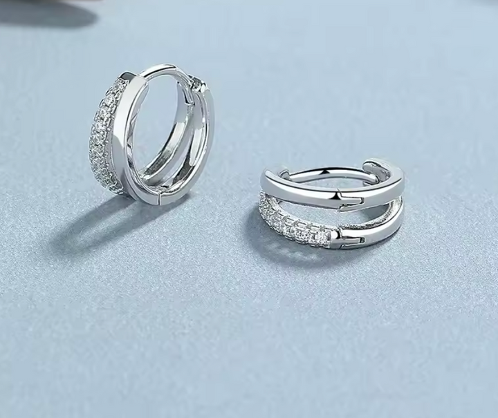 Sterling Silver CZ Split Hoop Clicker Earrings