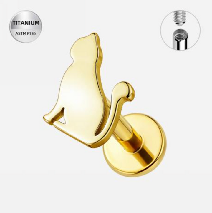 Titanium Profile Cat Silhouette Flat Back Stud