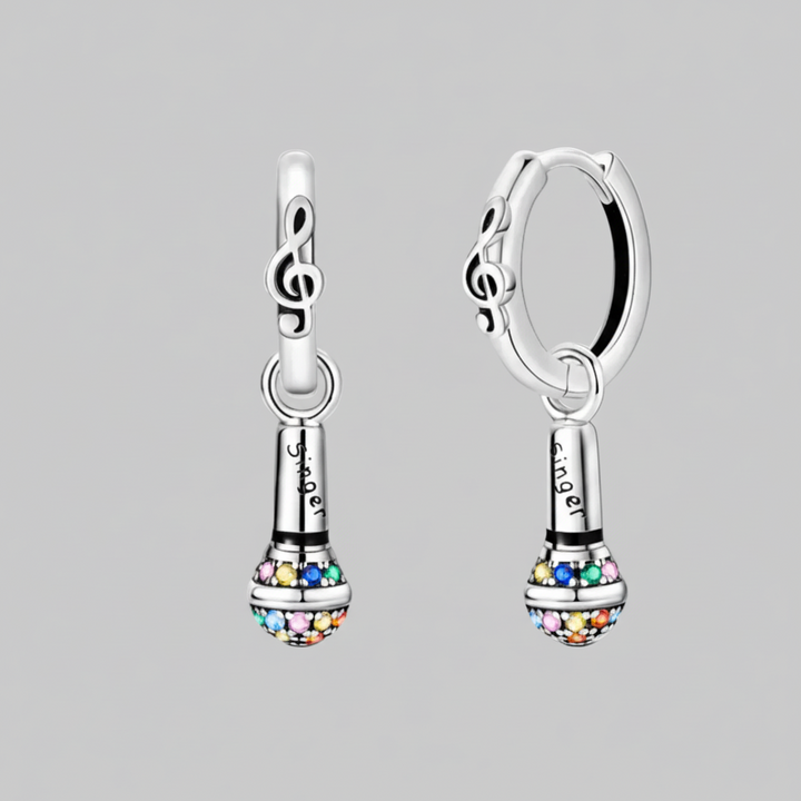 Sterling Silver Singing Mike Drop Clicker Earrings