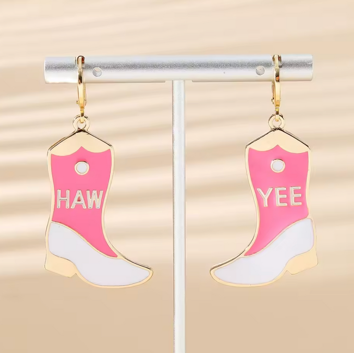 Western Yee Haw Cowgirl Boots Drop Clicker Hoop Earrings