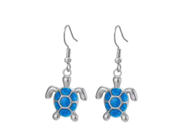 Stainless Steel Blue Turtle Drop Earrings