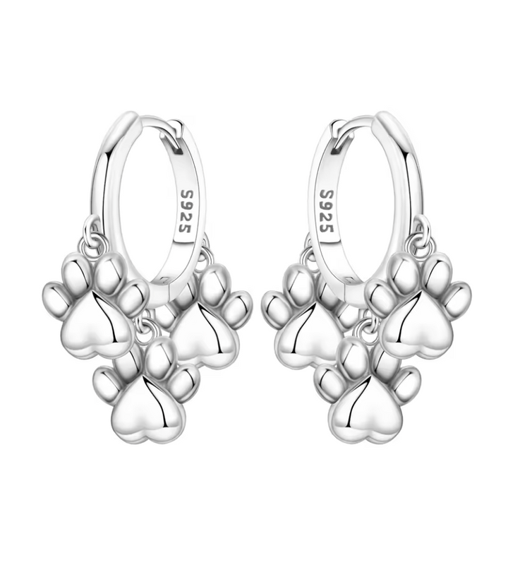 Sterling Silver Paw Hoop Clicker Earrings