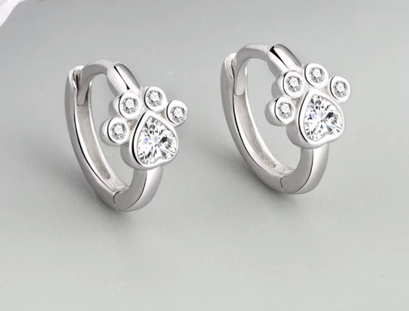 Petite CZ Paw Print Clicker Hoop Earrings