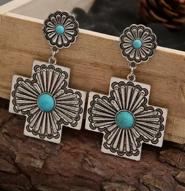 Bohemian Vintage Western Ethnic Unisex Exaggerated Cross Drop Earrings