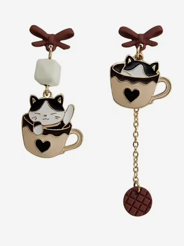 Cute Teacup Kitten Drop Earrings