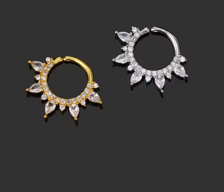 Sterling Silver Moon Burst CZ Septum/Daith Twist Ring