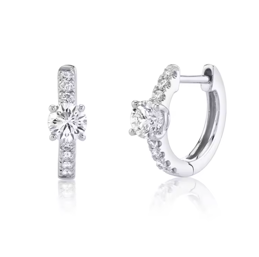 Sterling Silver CZ Clicker Hoop Earrings