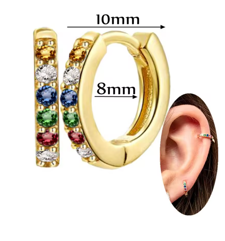 925 Silver Needle Crystal Small Hoop Earrings