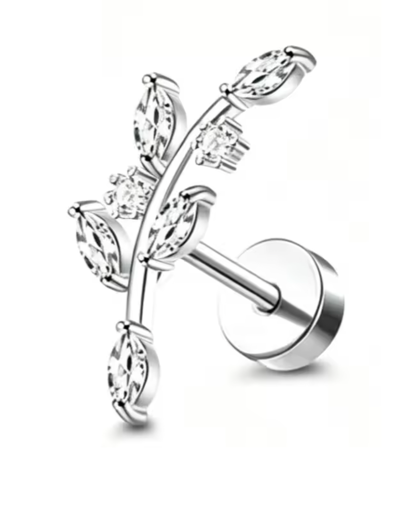 Stainless Steel Flat Backed CZ Curved Vine Stud