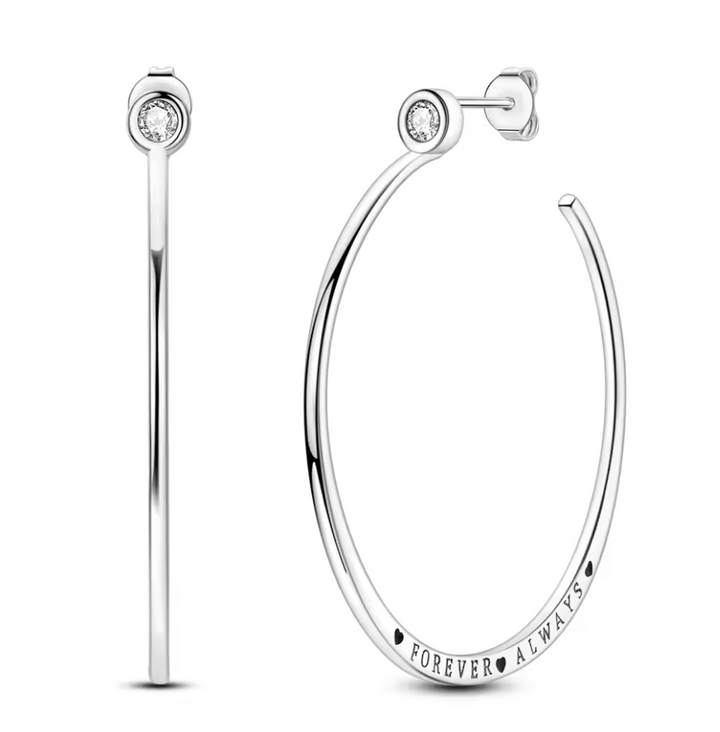 Sterling Silver Forever Always Large Hoop Earrings