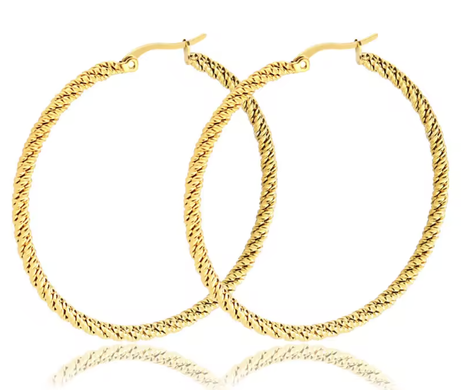 Stainless Steel Large Twisted Hoop Earrings.
