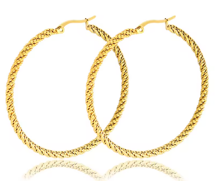 Stainless Steel Large Twisted Hoop Earrings.