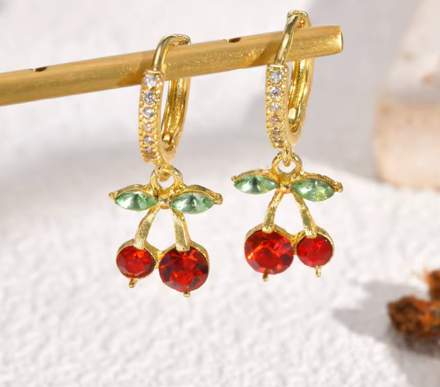 Stainless Steel Gold Plated Cheery CZ Clicker Hoops.