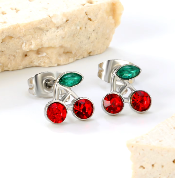 Petite Stainless Steel Cherry Ear Studs