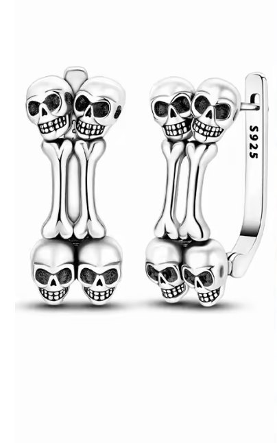 Sterling Silver Goth Skull Bone Earrings