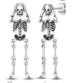 Sterling Silver Socked Dangling Skeleton Earrings