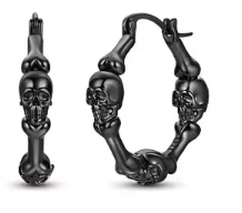 Sterling Silver Skull and Bones Hoop Earrings
