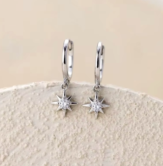 Twinkling Star CZ Drop Clicker Earrings