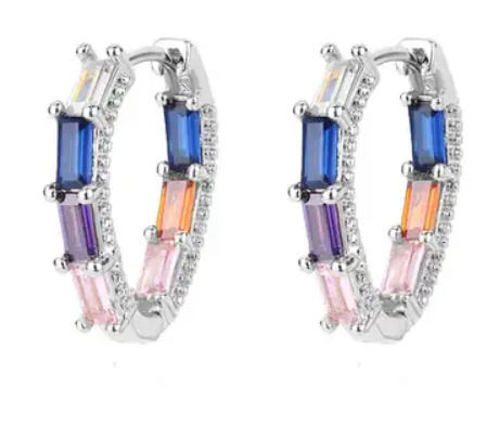 Heart Hoop Square Cut Multi Coloured Earrings