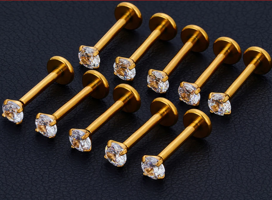 Flat Back Titanium Labret CZ Internally Threaded Stud