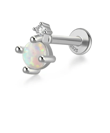 925 Sterling Silver Gold Plated Opal Stud Earring