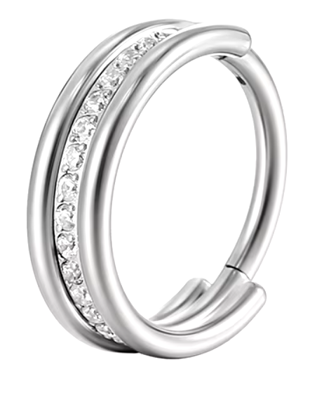 CZ Pave Set Three Band Clicker Hoop.