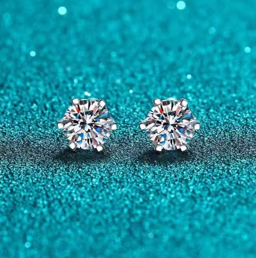 Ball Back Sterling Silver Moissanite 6.5 Ct. D Colour Ear Studs