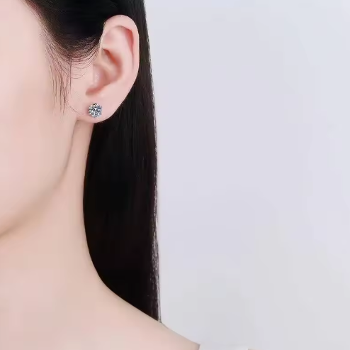 Ball Back Sterling Silver Moissanite 6.5 Ct. D Colour Ear Studs
