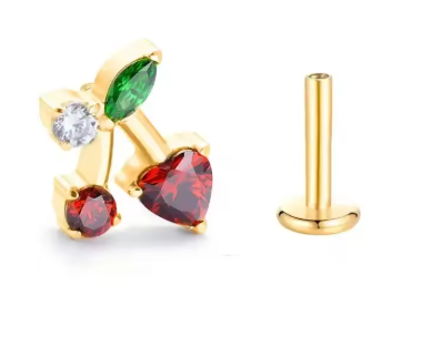 Titanium Cherry Heart Flat Backed  internally threaded Stud