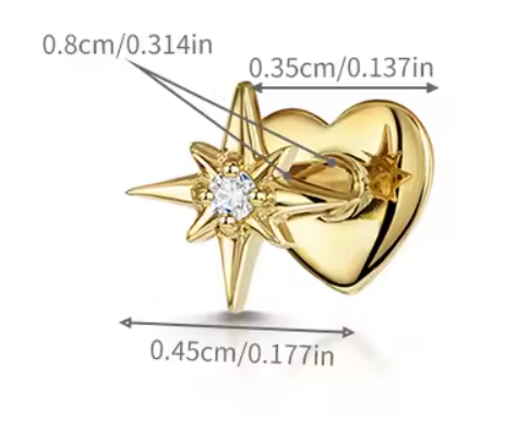 Heart Back CZ Sterling Silver Star Stud