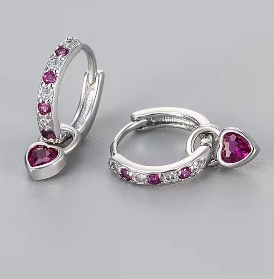 Petit Heart Drop Blue CZ Hoop Earrings