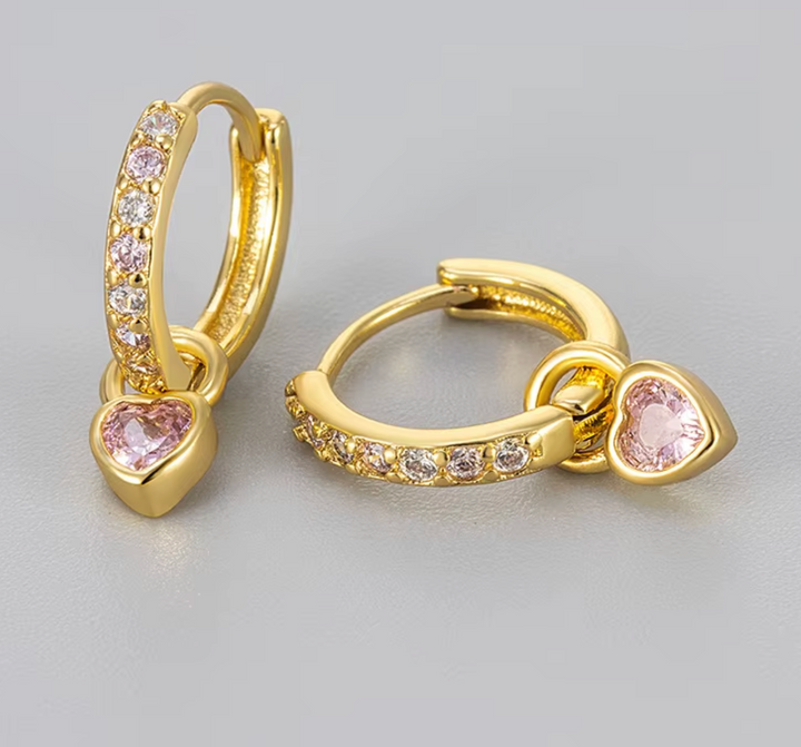 Petit Heart Drop Pink CZ Hoop Earring