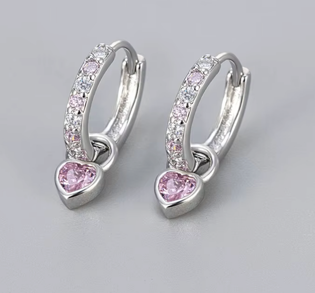 Petit Heart Drop Pink CZ Hoop Earring